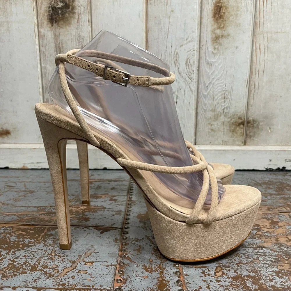SCHUTZ Platform Nude Suede Strappy High Heels